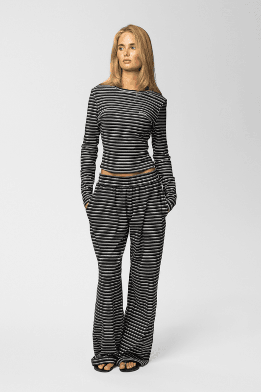 Palmer Soft Stripe Wide Leg Pants Black/White 