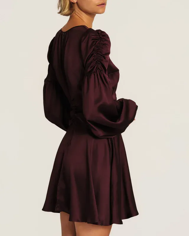 Satin Mini Dress Burgundy 