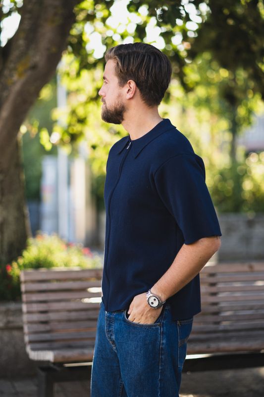 Summer Knit Zip Through Navy 