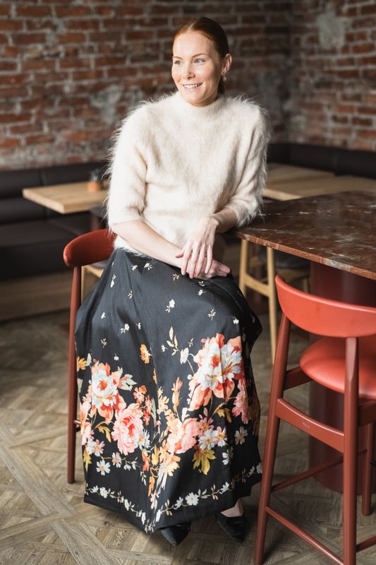 Taffeta Maxi Skirt Midnight Blossoms