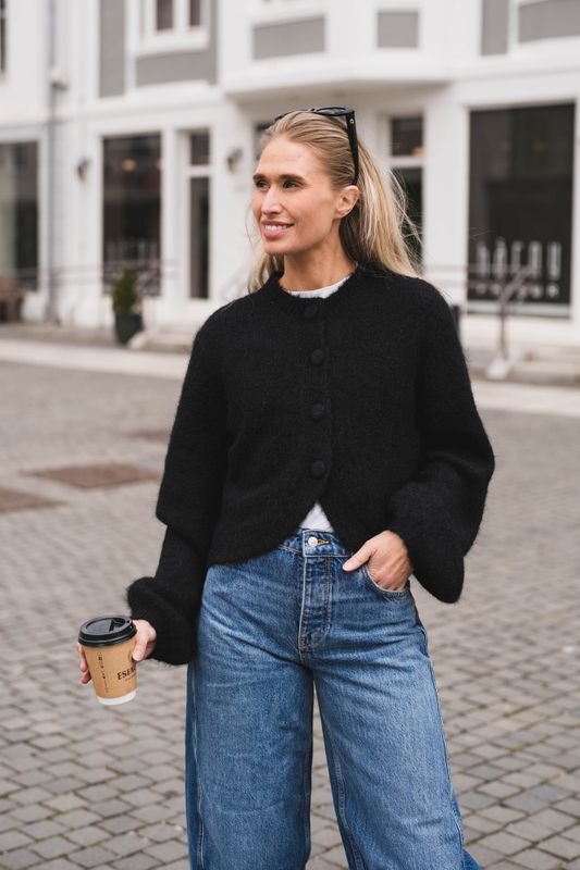 Gio Fluffy Knit Cardigan Black 