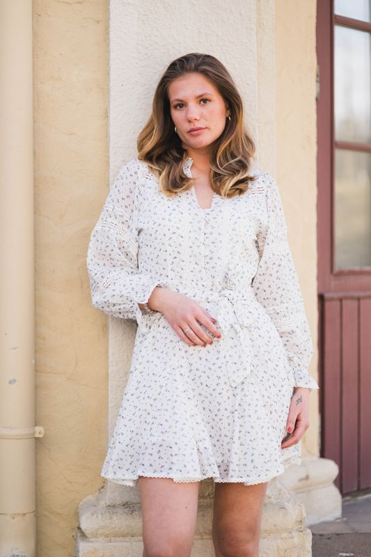 Birgitte Print Flower Dress Offwhite 