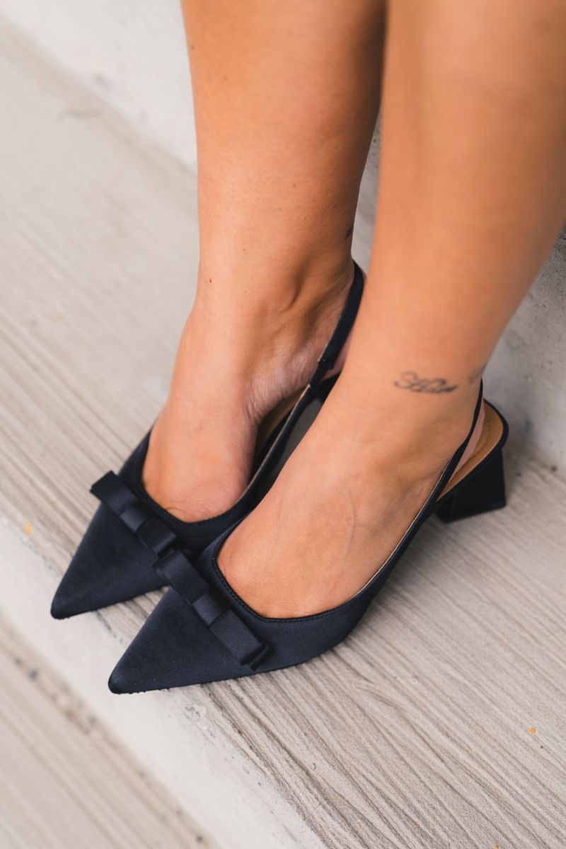 Maralyn Bow Slingback Satin Black 