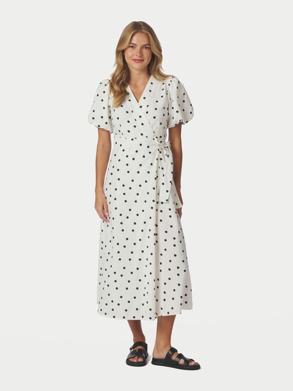 Clarine Linen Dot Dress White - Vakre Vene