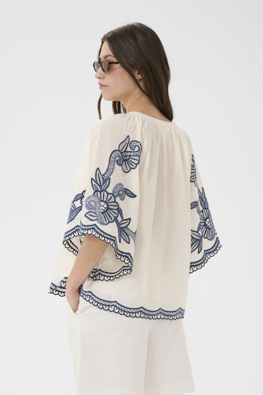 Biancha Blouse Whisper White W Blue Emb