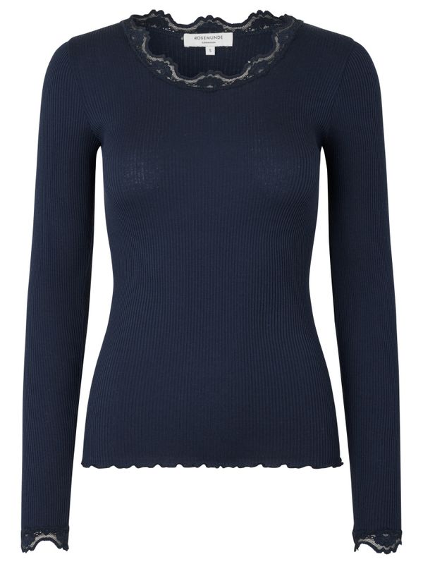 Babette Silk LS Lace T-Shirt Navy 