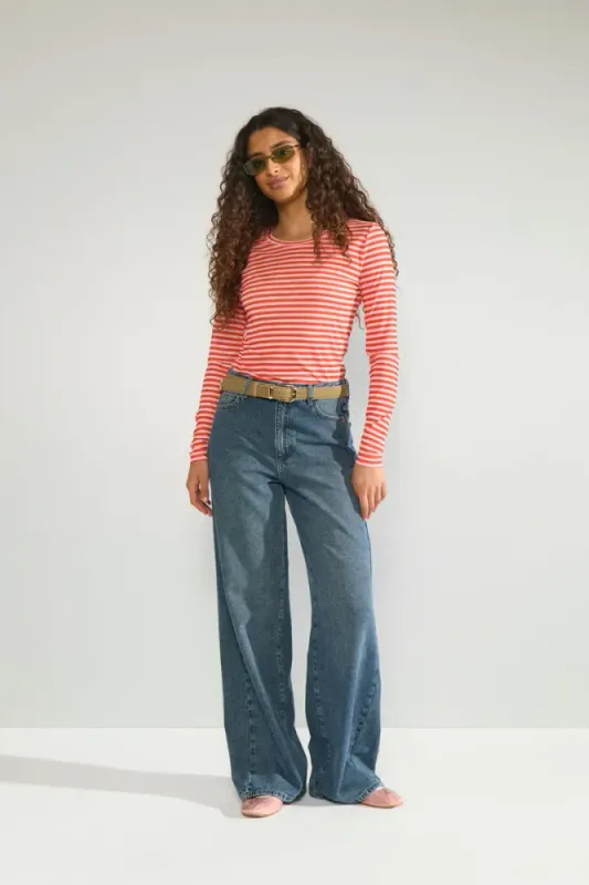 Nusine Striped Mesh Blouse Pink Lady 