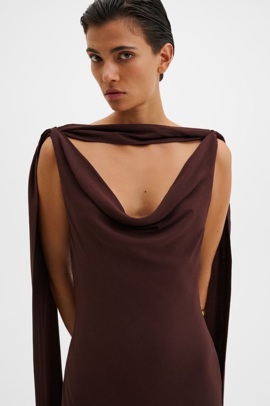 Vida Cowl Neck Scarf Maxi Dress Espresso 