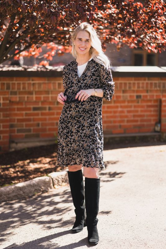 Elkas Dress Black Flower Bouquet Print