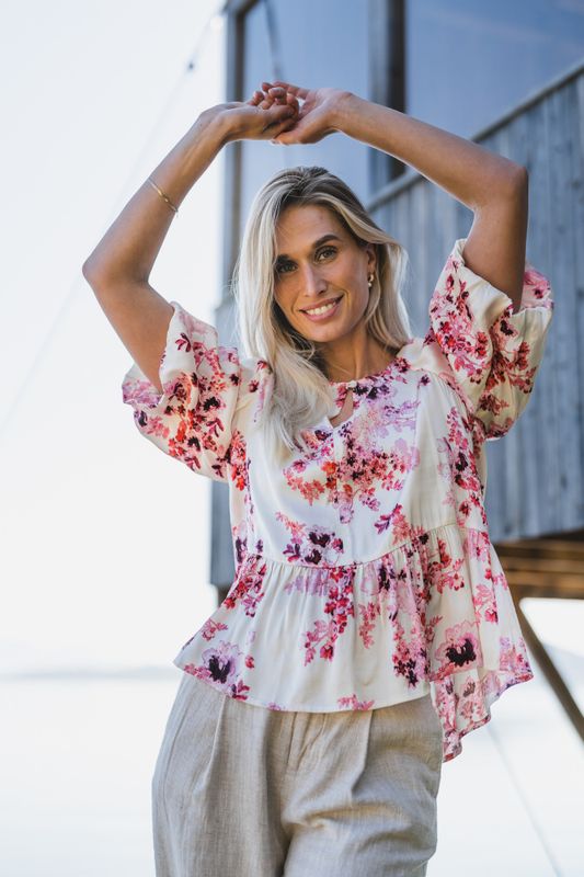 Azelia Blouse Pink Shadow Flower Print