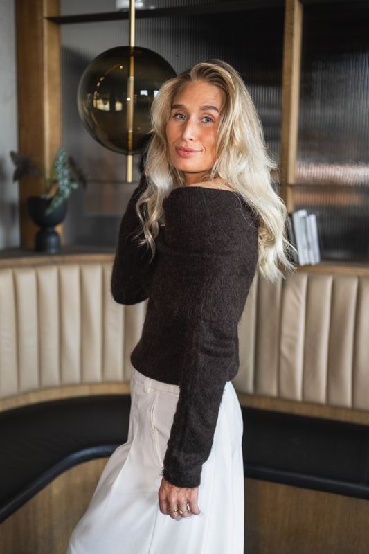 Eliette Off-Shoulder Knit Dark Brown 