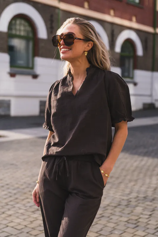 Odesa Linen Blouse Dark Brown 