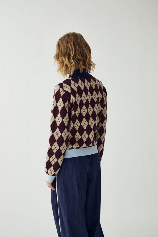 Makayla Knit Diya Burgundy Check