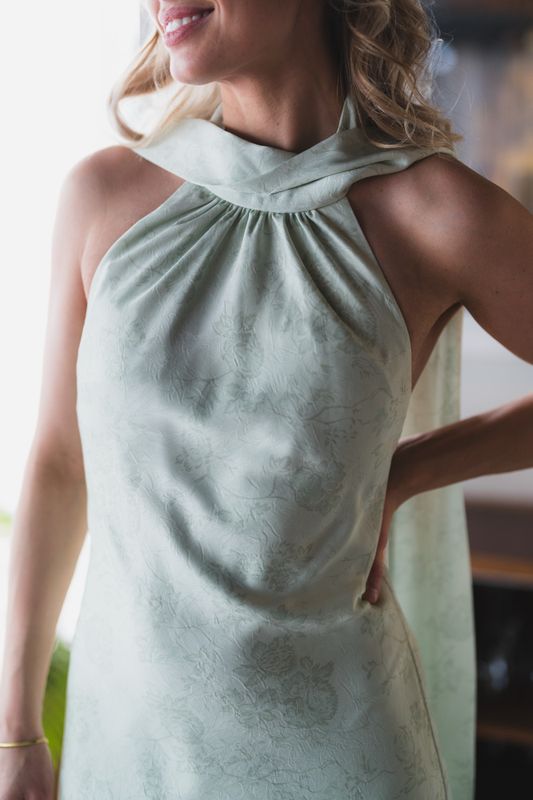 Fiona Pattern Satin Dress Light Green 