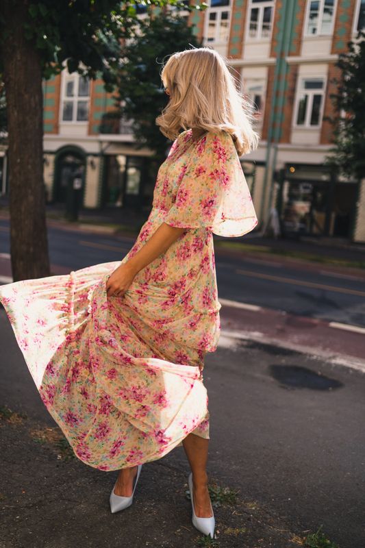 Chiffon Open Back Dress Summer Flowers 