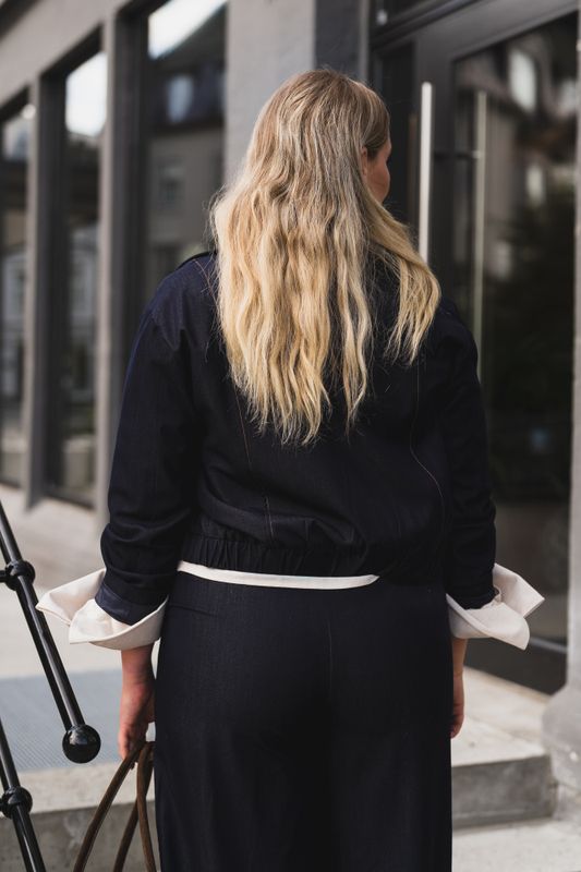 Terry Double Breasted Blazer Navy Denim 