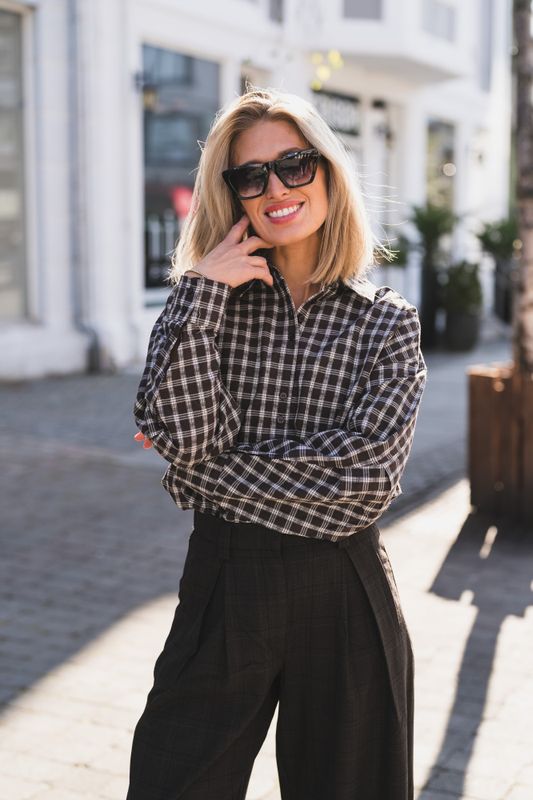 Carola Shirt Check Brown/Egret 