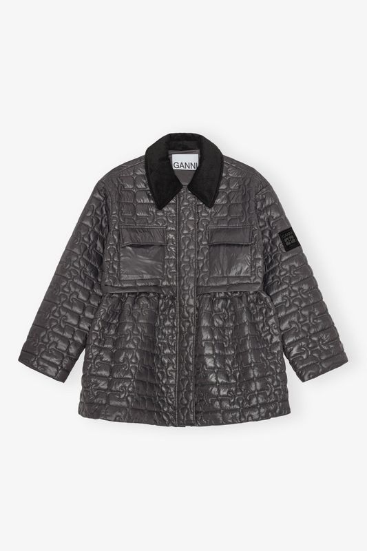Shiny Quilt Midi Jacket W. Flare Phantom 