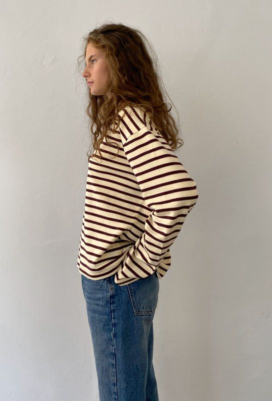 Nete O-Neck Tee Stripe Offwhite/Bordeaux 