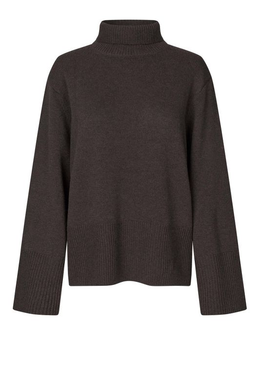 Alpha Knit T-Neck Dark Brown Melange 