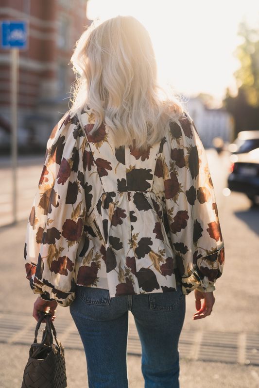 Pernilla High Neck Balloon Sleeve Blouse Wine Peony 