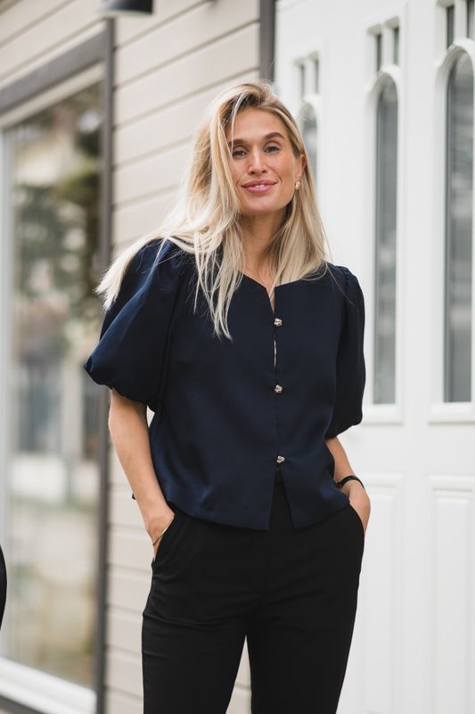 Aisa Dull Satin Blouse Navy 