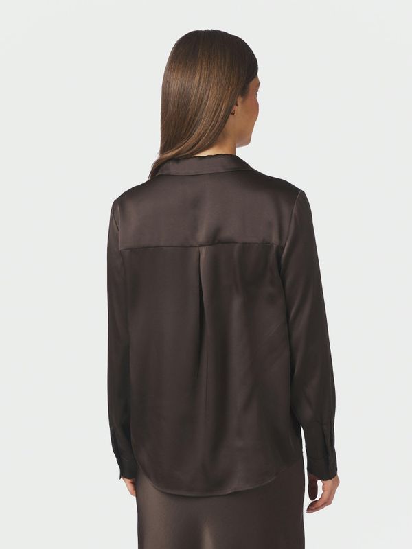 Hazelle Drapy Satin Shirt Dark Brown 