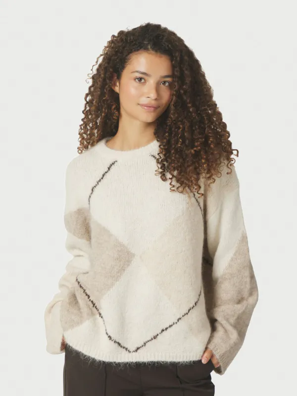 Inga Check Fluff Knit Blouse Creme 