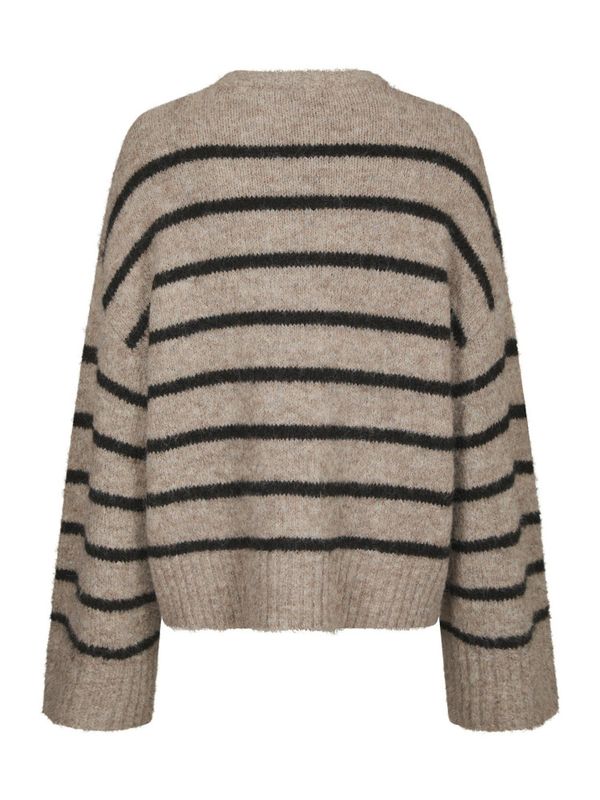 Roeme Fluffy Stripe Knit Beige Melange 
