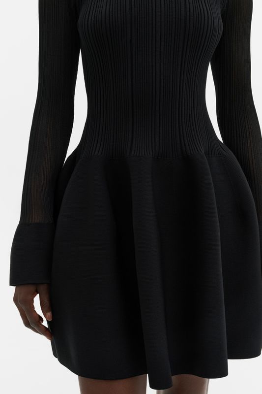 Elona Voluminous Skirt Knitted Mini Dress Black 