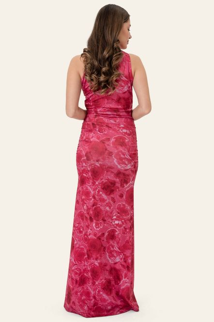strapless open back dress Adeline Metallic Chiffon Maxi Dress in Baby Pink  Lace & Beads