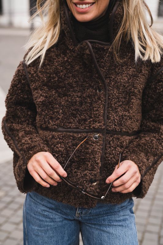 Castor Faux Fur Jacket Dark Brown 