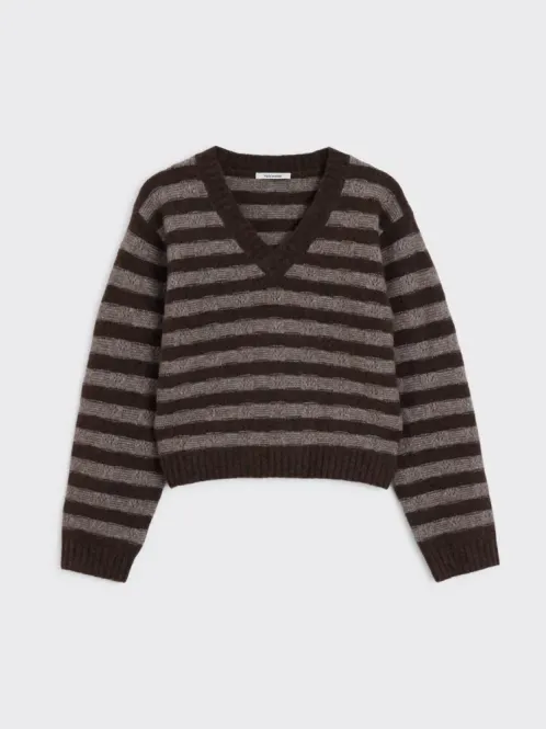 Hovedbilde Maria Yak V-Neck Sweater Brown Stripe 