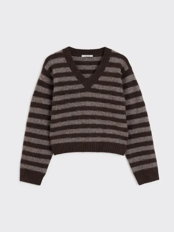 Maria Yak V-Neck Sweater Brown Stripe 