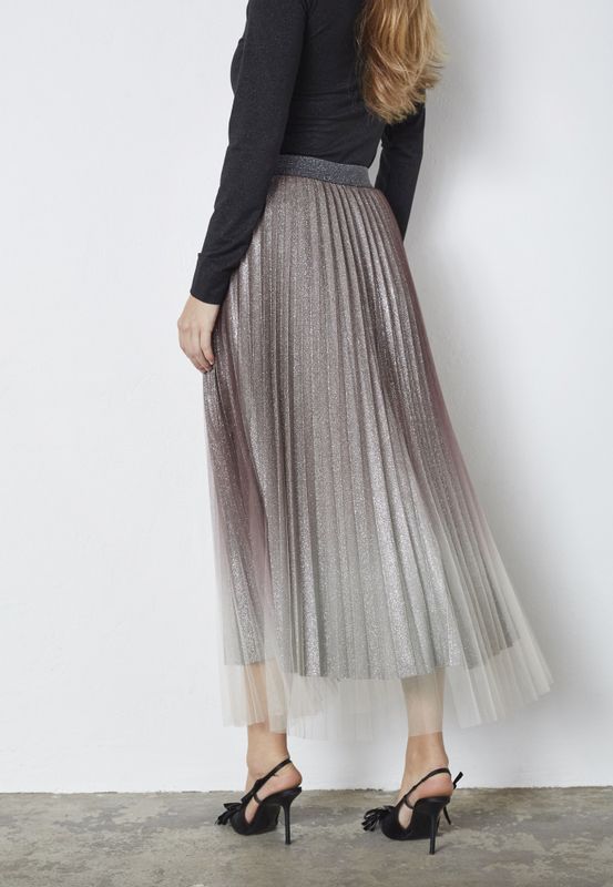 Glitter Plisse Skirt Dark Brown 
