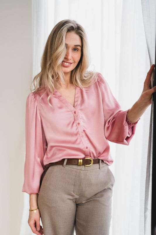 Delsie Drapy Sateen Blouse Light Pink 