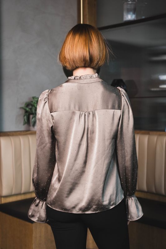 Amara Heavy Sateen Bedaz Blouse Dark Taupe 