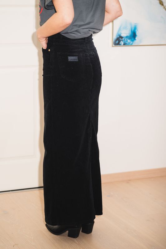 Washed Corduroy Long Skirt Black 