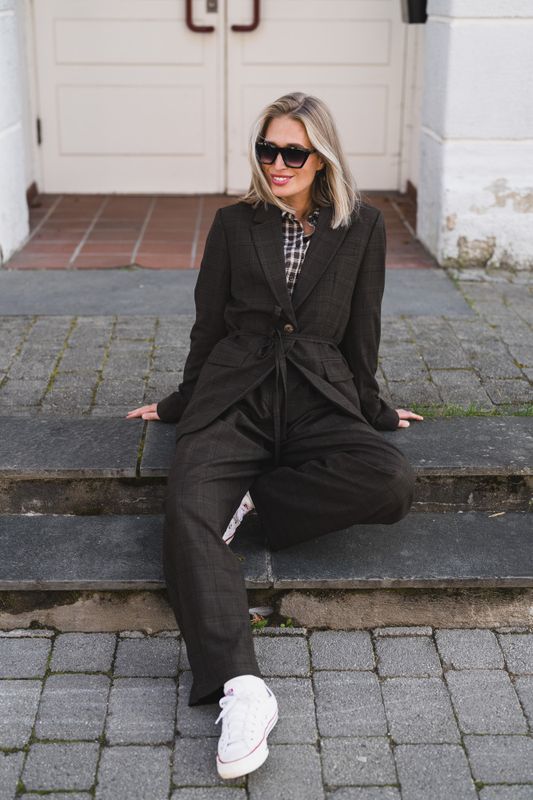Johnna HW Barrel Pants Check Dark Brown/Corn