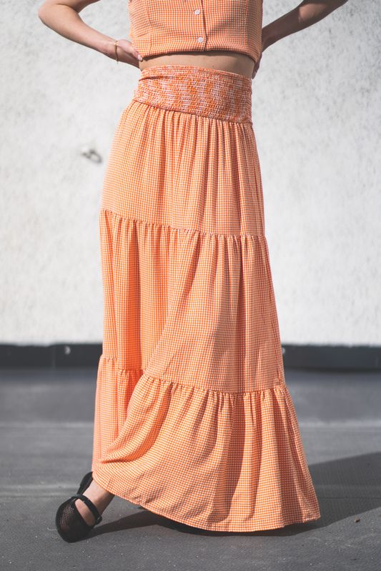 Mari Long Skirt Clay Checked 