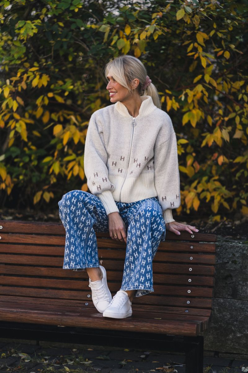 Megan Wide Leg Printed Jeans Blue 