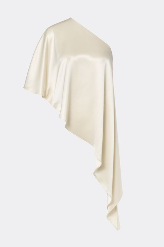 Aria One Shoulder Asymmetric Satin Blouse Pearl 