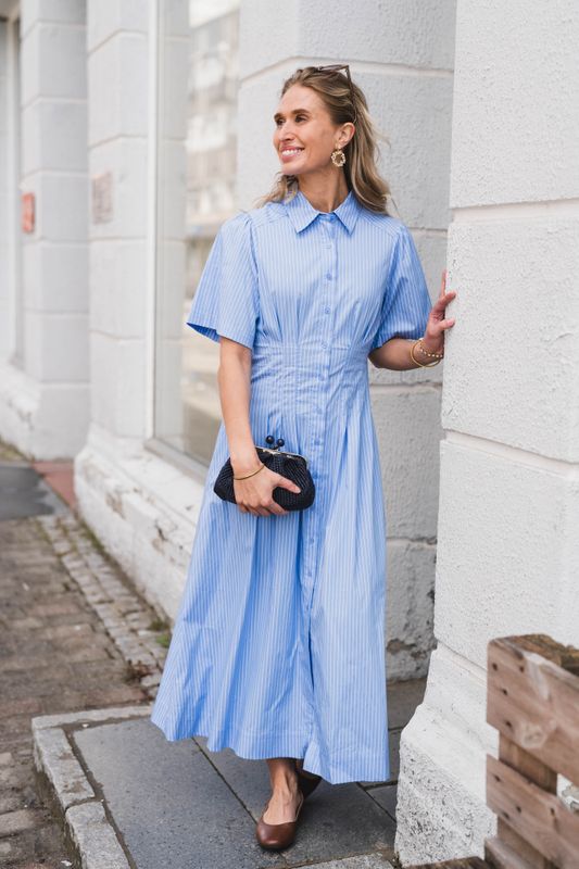 Baia Stripe Poplin Dress Light Blue 