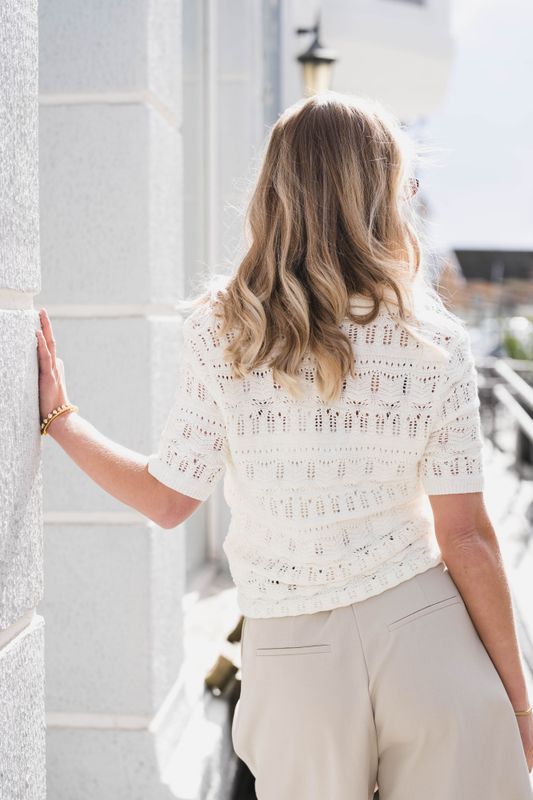 Marisini Stitch Polo Knit Top Offwhite 