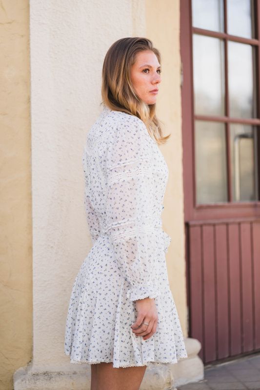 Birgitte Print Flower Dress Offwhite 